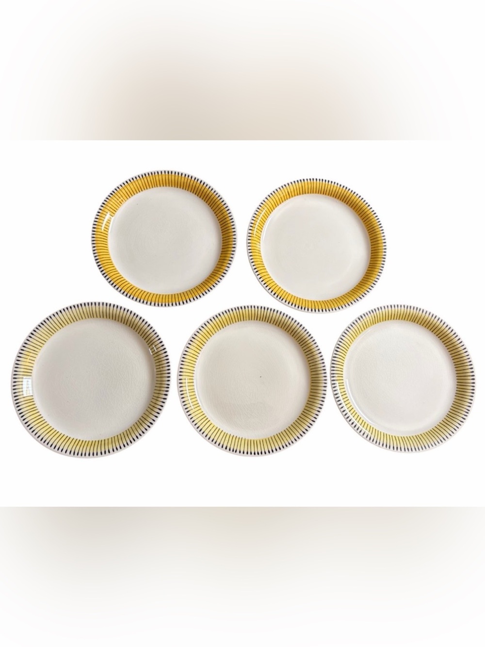 Vintage 1970’s Stavangerflint MCM  Black & Yellow Ceramic 7” Plate Set of (5)